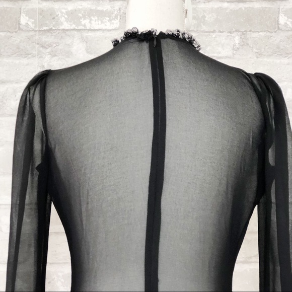NWOT GENERATION LOVE Black Chiffon Ruffle Long Sleeve Semi Sheer Mini Dress Sm - Picture 12 of 16
